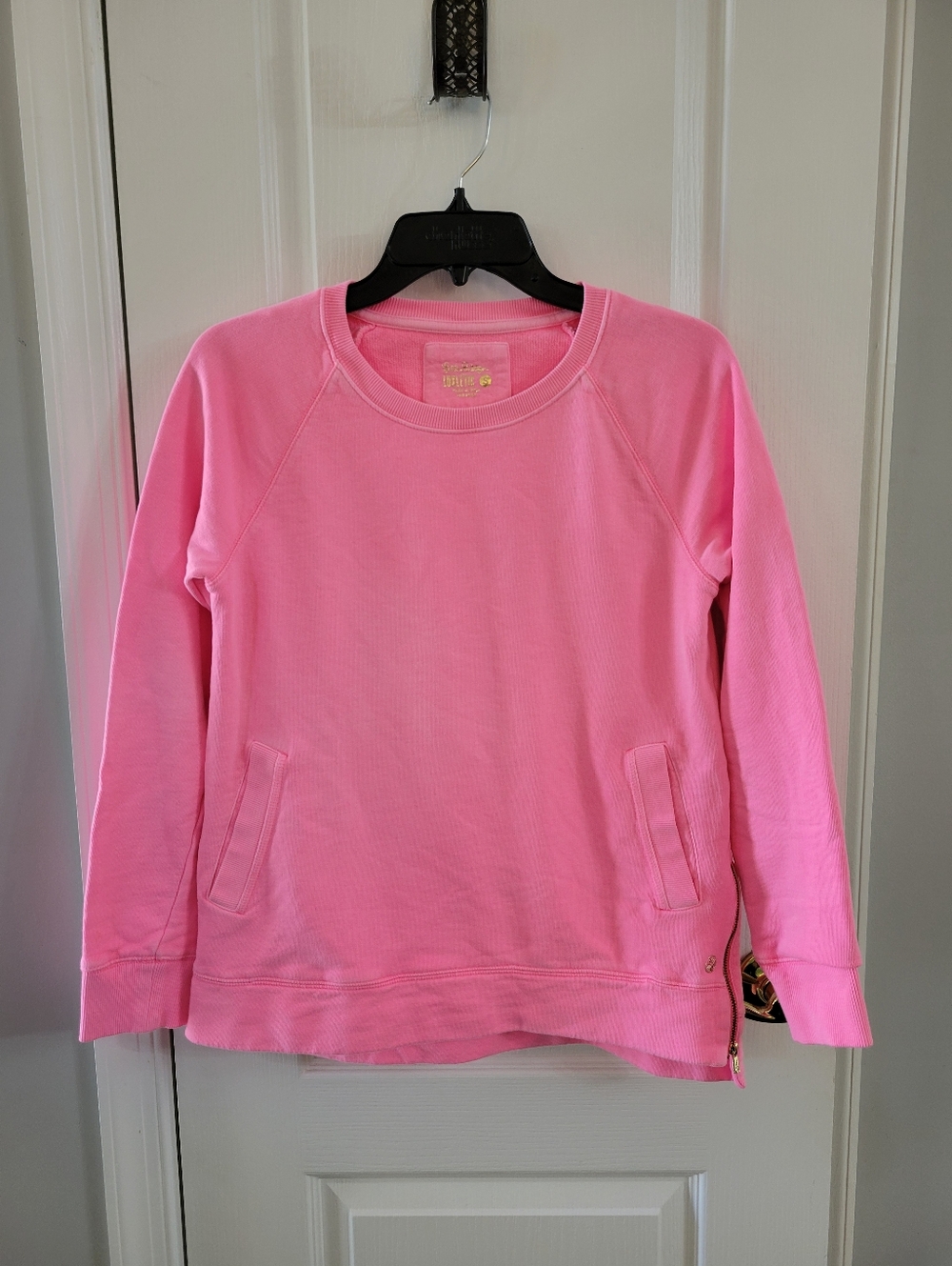 Lilly Pulitzer Luxletic Beach Comber Pullover Sweatshirt Pink Small Gold Zip